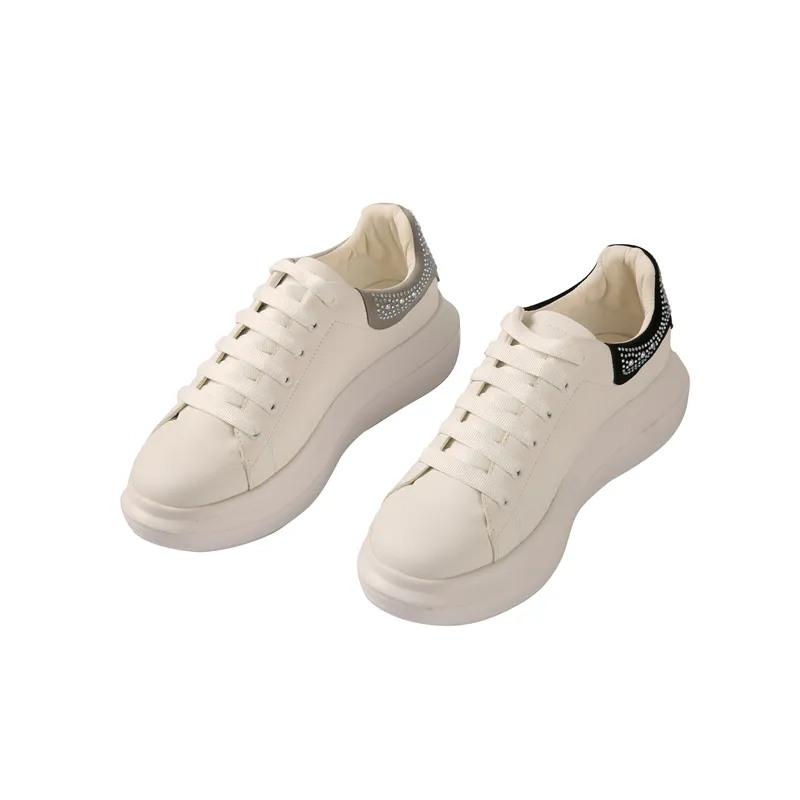 White Style Women Sneakers Cushion Shoes Casual Lace Up White Sequin Fashion Shoes