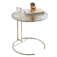 Table d'appoint en verre à hauteur réglable, table basse ronde en acier inoxydable, table de canapé moderne et minimaliste pour l'intérieur de la maison