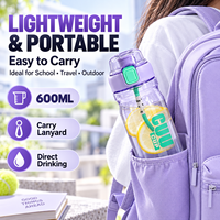 Bouteille d'eau sport 600 ml à ouverture rapide avec cordon portable, bouteille PC à boire directement, logo personnalisé OEM ODM