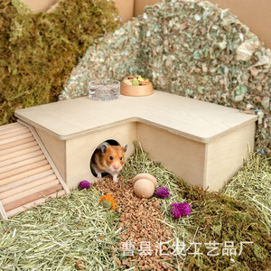 Casa de Madera para Hámster, Color Madera Natural, Rectangular, Mueble Multifuncional para Mascotas Pequeñas, Uso en Exteriores - Product Image 1