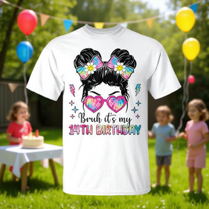 Camiseta para niña de 14 años, diseño Tie Dye, regalo de cumpleaños, cuello redondo, manga corta, impresión digital - Product Image 3