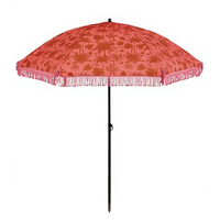 Parasol de plage et de jardin 2m, grand, floral, style bohème, léger, avec poteau métallique réglable manuellement, à pampilles et franges, pour le sable