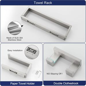 Set di Accessori <span class=keywords><strong>per</strong></span> Bagno in Acciaio Inox SUS304 Spazzolato Nickel <span class=keywords><strong>per</strong></span> Hotel, Include Gancio <span class=keywords><strong>per</strong></span> <span class=keywords><strong>Accappatoio</strong></span> e Porta Carta Igienica da Parete - Product Image 2