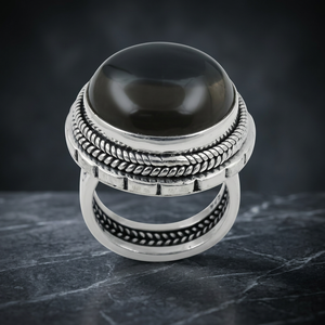 Anillo de Cóctel de Ónix Negro para Hombre Art Palace, Chapado en Plata 925, Acero Inoxidable, Estilo Vintage, Engaste Redondo, Joyería de Regalo - Product Image 1
