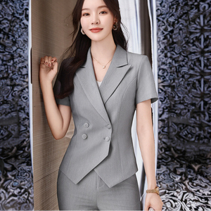 定制高级职业女性夏季商务套装短袖双排扣透气西装外套工作服 - Product Image 3