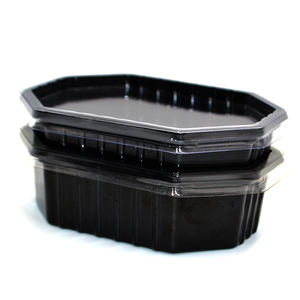 The hot sale 250cc Thermoforming Plastic PET Black samll Octagonal Food Packing Box for Sauce