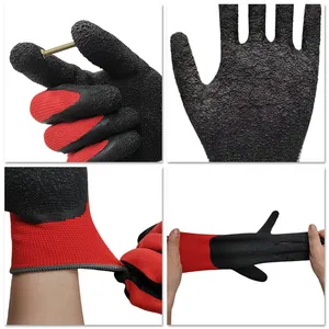 Wholesale Factory 13G Red Polyester Glove With Crinkle Latex Coated Glove Guantes Recubiertos En Latex Safety Work Glove