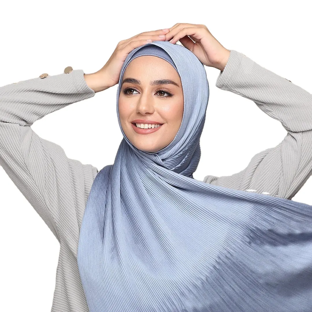 Hijabs medina silk Solider Color Shawls Headband Hijabs Scarves/Scarf Pleated Crinkled Satin Wrap