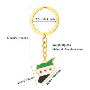 Porte-clés en acier inoxydable plaqué or 18 carats avec breloque drapeau de l'Armée syrienne émaillée et pendentif carte de la Syrie émaillé - Product Image 2