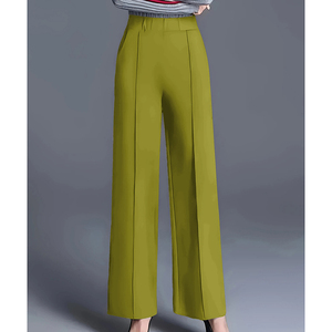 Pantalones de Pierna Ancha de Cintura Alta para Mujer, Color Sólido, Cintura Elástica Plisada, Largo hasta el Tobillo, Pantalones Casuales de Crepé, Estilo Otoñal - Product Image 1