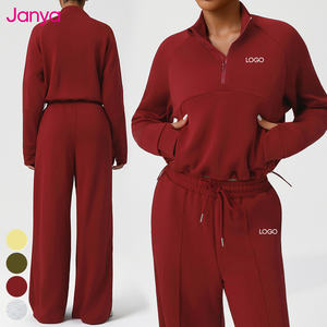 Tuta sportiva autunnale Janya, giacca con cerniera ampia e comoda, felpa, pantaloni sportivi a gamba larga, set due pezzi per fitness, sport e yoga da donna - Product Image 1