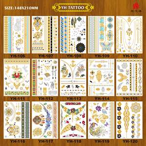 Autocollants de <span class=keywords><strong>tatouage</strong></span> temporaire en argent et or, art corporel métallique pour enfants et femmes, tatouages flash dorés par transfert d'eau - Product Image 6