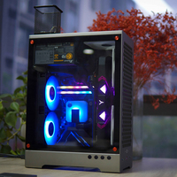 Aluminum Vertical MATX Mid Tower Gaming PC Case with Power Supply and Big Tempered Glass