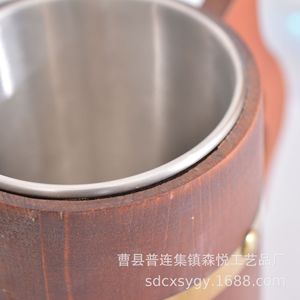 Wooden Beer <b>Mug</b> Stainless Steel Inner <b>Large</b> Capacity For Beer Party Use - Product Image 5