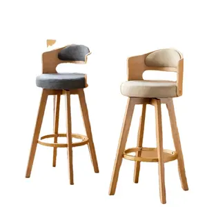 WS98232 Color Fabric Custom Wooden High Bar Stool Counter Wooden Bar Stool Chair PU Leather Chair Modern Bar Stool With Back