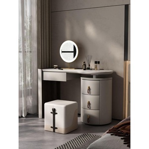 Creamy Style Minimalist Dressing <b>Table</b> With Stone Top And <b>Mirror</b> For Bedroom - Product Image 3