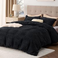 Ensemble de housse de couette en flanelle chaude ultra douce et moelleuse à motif rayé, toucher nuage, fabriqué à l'usine de Nantong