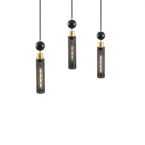 Lustre suspendu moderne à 3 lumières, noir et or, abat-jour cylindriques en maille, base E27, réglable, pour salle à manger - Product Image 1