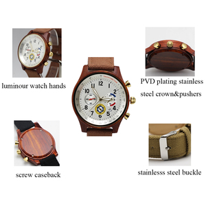 Montre chronographe avec boîtier en bois naturel, cadran blanc, bracelet en toile de nylon, sous-cadran coloré, fenêtre de date, montre-bracelet décontractée et écologique pour homme - Product Image 2