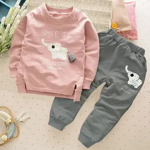 Baby Girls Clothing Set Autumn Winter Velvet Thick Warm Casual Hooded Sweater Cartoon Elephant 3Pcs Toddler Boys Clothes Suit