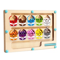Jeu de perles à déplacer en bois Montessori écologique pour l'apprentissage précoce, avec chiffres et couleurs, pour enfants