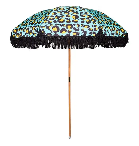 Op Maat Gemaakte Leverancier Goedkope Houten Witte Tuin Outdoor Strandparasol Met Kwastjes