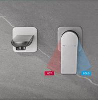 Robinet mural en laiton gris moderne pour lavabo de salle de bain Nouveau robinet d'eau chaude et froide avec noyau de valve en céramique Conception de bassin caché