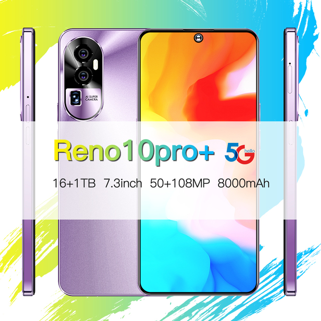 Reno10 Pro Top Selling Android Smartphone Real 4G LTE CDMA Deca Core 16GB+1TB 7.3" Screen 8000mAh Battery Long Standby