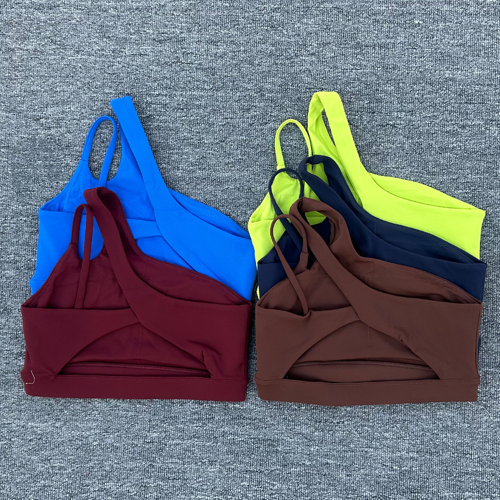 Single Shoulder Sports Underwear Women Oblique Shoulder Yoga Bra Beauty Back Training Small Vest Shock Absorbent Fitness