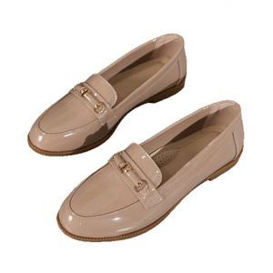 Wholesale Women Patent Leather Loafers with Gold Buckle,Comfortable <b>Flats</b> Slip-On Office Casual Shoes for Ladies - Product Image 5