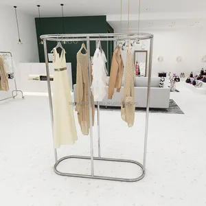 Groothandel Luxe Kleding Display Rekken Mode Cirkel Kledingrek Minimalistische Chroom Zilveren Kleding Rekken Voor Boetiek