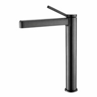 Keran Wastafel Tinggi Kuningan Warna Hitam Doff dengan Tuas Tunggal, Keran Wastafel Terpasang di Atas Meja untuk Kamar Mandi Rumah Modern