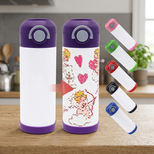 USA stock Stainless Steel Vacuum Tumbler 12oz Cartoon Cup With Lid For Travel Kids Insulated Flask Purple White Design - Product Image 2