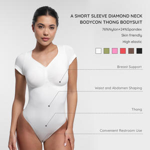 Hexin Atacado Seamless v Neck Body Shaper Femme Tummy Control Shapewear para Mulheres Shapewear <span class=keywords><strong>Bodysuit</strong></span> Com Manga Curta - Product Image 2