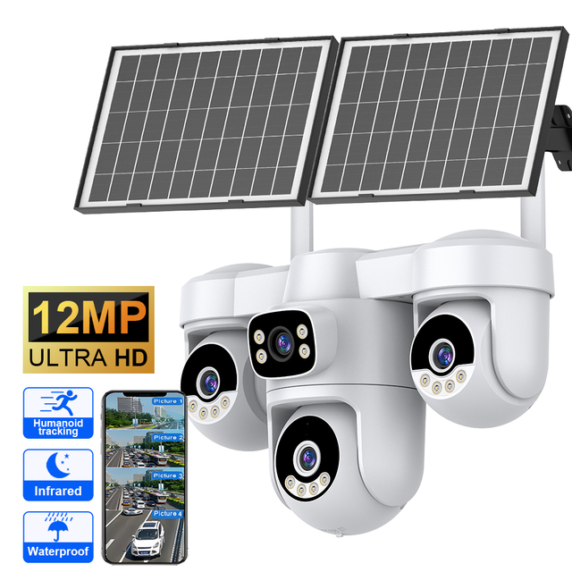 AG623FR 12MP 4G Solar Camera 12000mAh Quad Lens 6 Motors PTZ CMOS IP66 Waterproof Motion Detection Night Vision Two Way Audio
