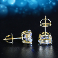 Boucles d'Oreilles Clous Rondes Solitaires Diamant en Moissanite VVS, Plaqué Or 10K 14K, Argent S925, Style Hip-Hop, Fermoir à Vis, Luxe à Prix Abordable