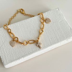 Dylam Trendy Design 18K Gold Plated 925 Silver Link Chain 5A Cubic Zirconia Heart Cross Pendant <b>Bracelets</b> - Product Image 5
