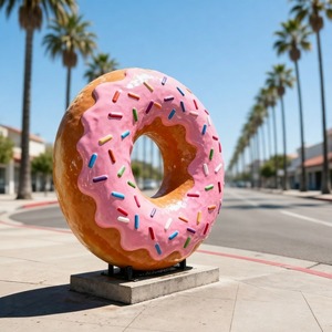 Rosa Fiberglas-Donut-Statue mit Streuseln und Sockel für Bäckerei, Café und Dessertladen-Dekoration - Product Image 2