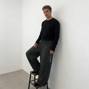 <span class=keywords><strong>Pantaloni</strong></span> da Uomo Trendy <span class=keywords><strong>Grigio</strong></span> <span class=keywords><strong>Scuro</strong></span> con Dettaglio Bottoni Laterali Vita Elastica con Coulisse Gamba Larga Tessuto Morbido Casual Streetwear Quotidiano - Product Image 6