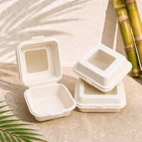 Boîte à burger jetable en bagasse de canne à sucre de 6 pouces avec fenêtre transparente pour la vente à emporter en restaurant