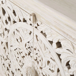 Aparador Jodhuri Woods Velio en Madera de Mango con Acabado Blanco Desgastado, con Elegantes Grabados a Mano y Construcción Duradera - Product Image 3