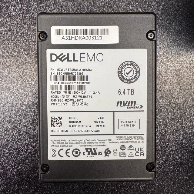 0H8D5M PM1735 6.4TB PCIe Gen 4 NVMe Mixed Use U.2 SSD 2.5 Inch NVME Enterprise MU Solid State Drive