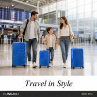 Valise de voyage rigide en ABS bleu avec motif en X et texture Chevron, bagage à main avec roulettes pivotantes, fabrication OEM
