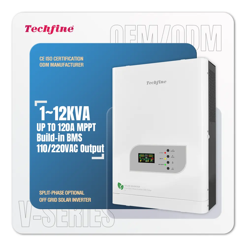 Techfine Solar Inverter 1Kw 2Kw 3Kw 5Kw 6kva Split Single Phase off Grid Tie Solar Power hybrid Inverter