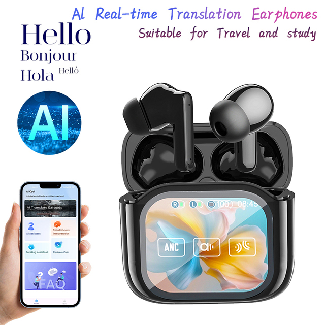 Innovative AI Translator TWS Earbuds Touch Screen Open-Ear LED Battery Indicator Waterproof JL Noise Cancelling Headphones