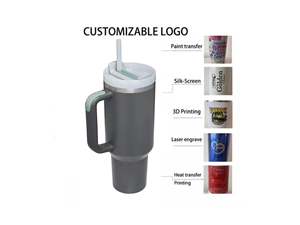 Nouveaux produits 2025 – Gobelet isotherme réutilisable en acier inoxydable à double paroi de 40 oz avec poignée et paille - Product Image 2