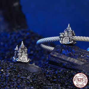 S925 argent mort pendentif crâne tête <span class=keywords><strong>château</strong></span> oeil <span class=keywords><strong>du</strong></span> <span class=keywords><strong>diable</strong></span> veilleuse elfe citrouille lanterne perle breloque pour Bracelet Halloween cadeau - Product Image 5