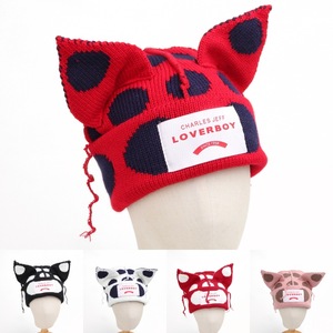 Charles Jeff Loverboy Cat Ear Knit <b>Hat</b> Red <b>Navy</b> Women's Warm Ski Cap Adult 100% Acrylic - Product Image 1