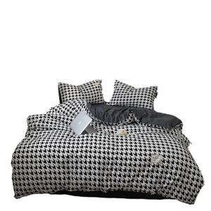 Simple Roca hommes Plaid Stripe Style non imprimé quatre pièces ensemble de literie coton ponçage <span class=keywords><strong>housse</strong></span> de couette trois pièces drap de lit pour la maison - Product Image 5