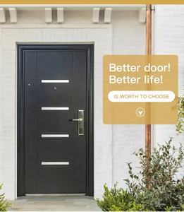 Puerta delantera de entrada de madera, puerta de seguridad de acero blindado, MDF - Product Image 5